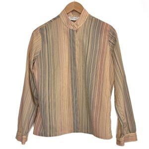 Adelaar vintage mock neck long sleeve button up striped blouse